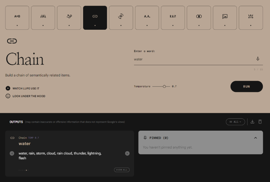 Captura de uso de la herramienta para coopywriters y músicos